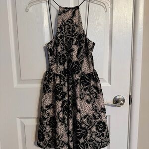 Black Lace Overlay Halter Dress on Nude